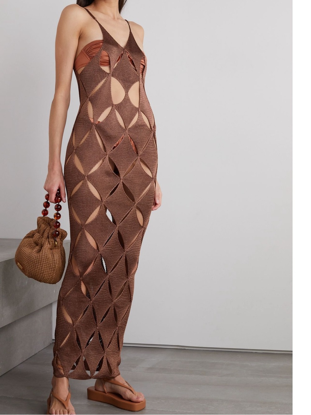 ISA BOULDER - First Argyle cutout knitted maxi dress